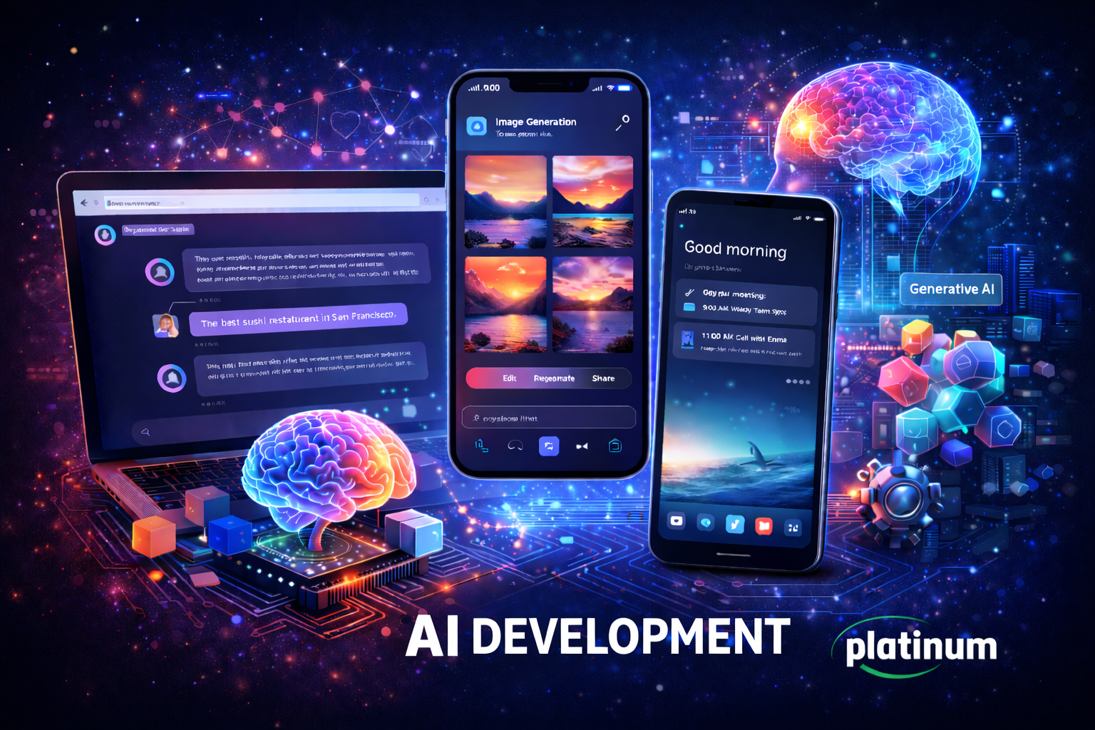 HelloBlue: AI assistant product visuals (portfolio art from our projects gallery).