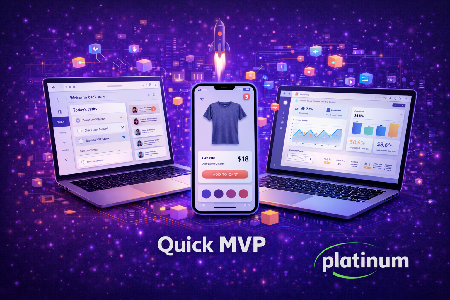 Illustrative MVP delivery concept with product screens.